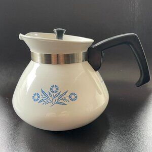 Vintage Corning Ware 6-cup Teapot: Blue Cornflower P-104, Metal Lid
